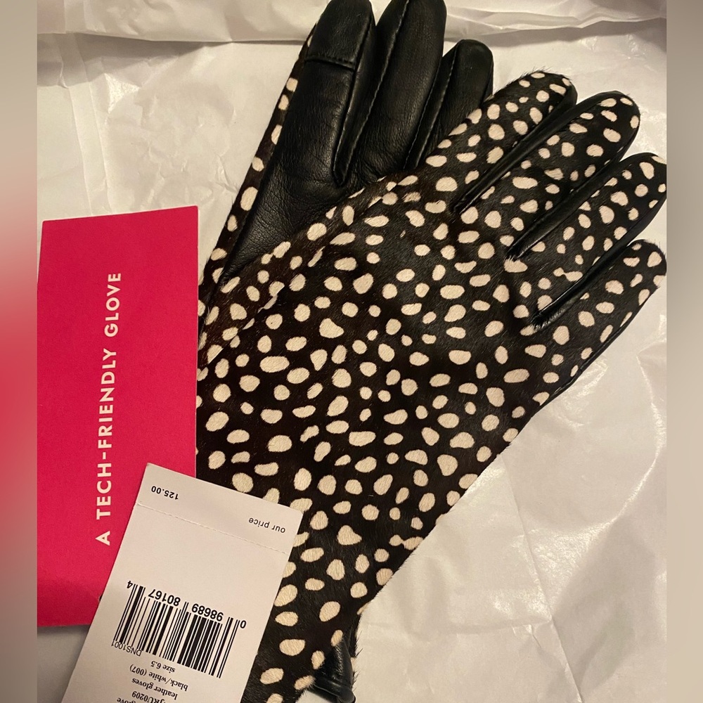 kate spade black and white leopard tech gloves